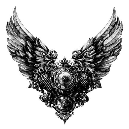 black and white Mechanical wings tattoo design transparent PNG