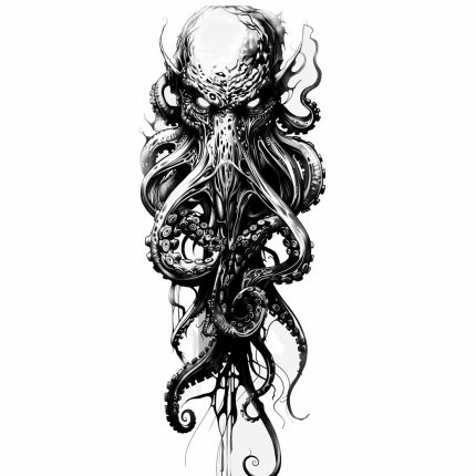 scary black and white Sleeve Octopus Tattoo Design transparent PNG