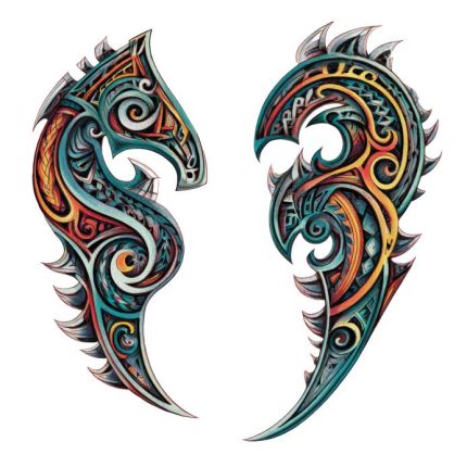 warrior with lines color tribal tattoo design PNG