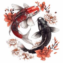 Koi japanese theme tattoo design transparent PNG