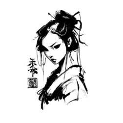 tattoo design Japanese beautiful woman white and black transparent PNG