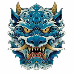 Yellow Eye and Blue dragon head with open mouth PNG