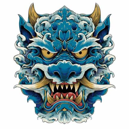 Yellow Eye and Blue dragon head with open mouth PNG