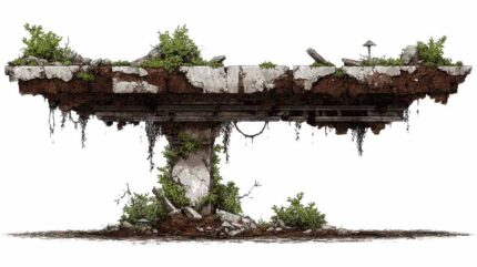 reference image and Cut out images of Post-Apocalyptic Ground Platform with Transparent PNG