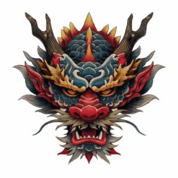 scary Irezumi japanese dragon head in color theme transparent PNG