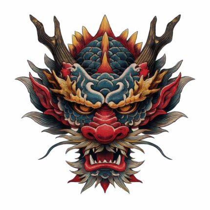 scary Irezumi japanese dragon head in color theme transparent PNG