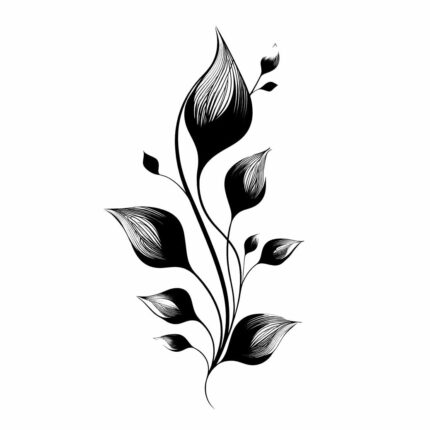 nature leaves illustration in black and white style PNG