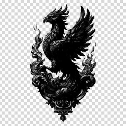 Strong eagle with open wings and ornament objects under it PNG