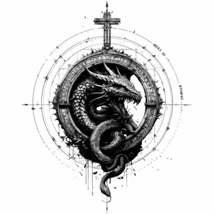 black and white dragon tattoo design with scary rings PNG transparent