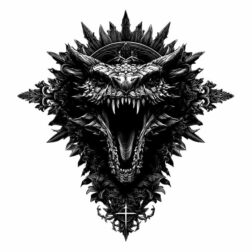 Giant Dragon with open mouth Black and white transparent PNG