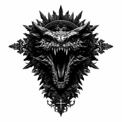 Giant Dragon with open mouth Black and white transparent PNG