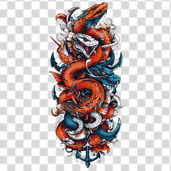 there are three snakes intricately coiled around each other, there are three snakes intricately coiled around each other,