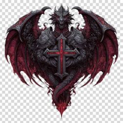 color scary Amazing Dragon with red open wings PNG