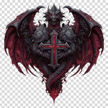 color scary Amazing Dragon with red open wings PNG