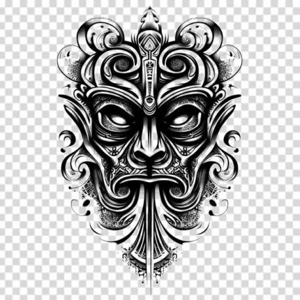 black and white Celtic dark and scary face transparent PNG