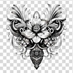 Cyberpunk Flower PNG tattoo design black and white