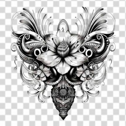 Cyberpunk Flower PNG tattoo design black and white