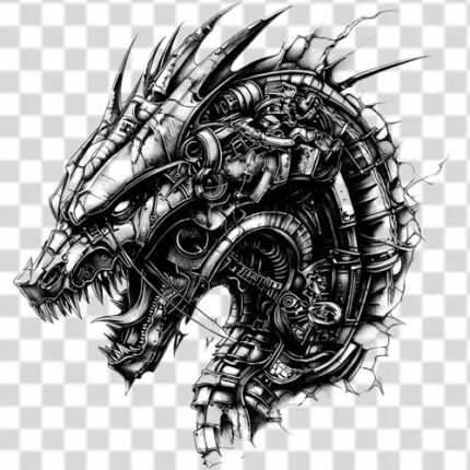 Free download hand drawn Cyberpunk Dragon PNG black and white
