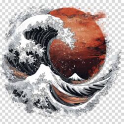Japanese style of a tattoo design of mountain and wave in the sunset transparent PNG