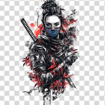Japanese girl with sword tattoo design transparent PNG