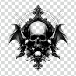 black and white Skull with wings around it with gothic theme transparent PNG