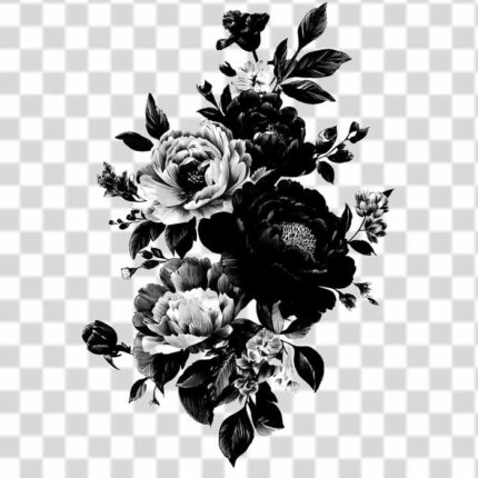 Black and white rose flowers tattoo design PNG