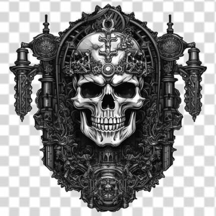 Tattoo gothic skull black and white with scary theme transparent PNG