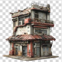 The dilapidated urban building with a weathered and aged and concrete structure transparent PNG