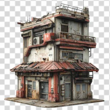 The dilapidated urban building with a weathered and aged and concrete structure transparent PNG