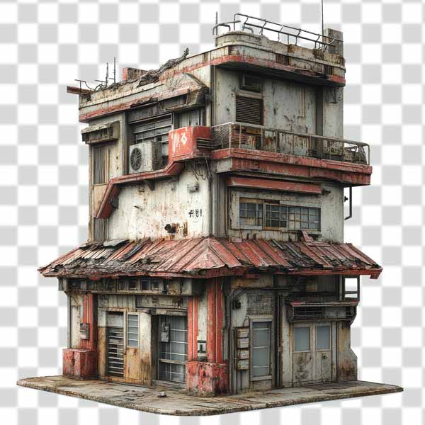 The dilapidated urban building with a weathered and aged transparent PNG The dilapidated urban building with a weathered and aged and concrete structure transparent PNG