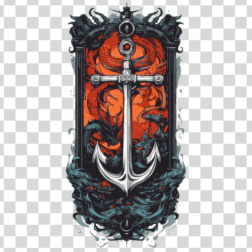 sleeve tattoo illustration of anchor with color theme and dragon behind it PNG