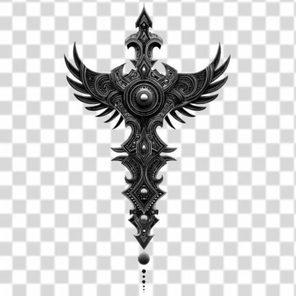 decorative emblem with sword theme and ornament shapes tattoo design PNG