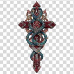 colored Ornate design resembling a cross and a sword PNG 4k no background