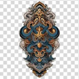 ornamental design with elements of heraldry, snakes, and baroque flourishes PNG