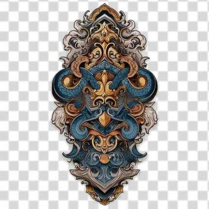 ornamental design with elements of heraldry, snakes, and baroque flourishes PNG