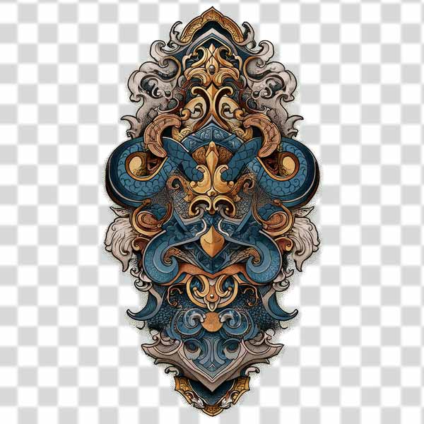 ornamental design with elements of heraldry, snakes, and baroque flourishes ornamental design with elements of heraldry, snakes, and baroque flourishes PNG
