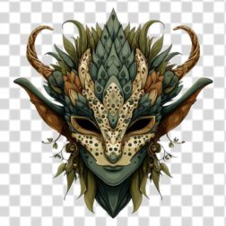 Ornate mask resembling a woodland creature PNG 4k high quality