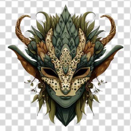 Ornate mask resembling a woodland creature PNG 4k high quality