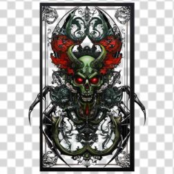 demonic skull within a decorative and ornate with gothic-inspired PNG