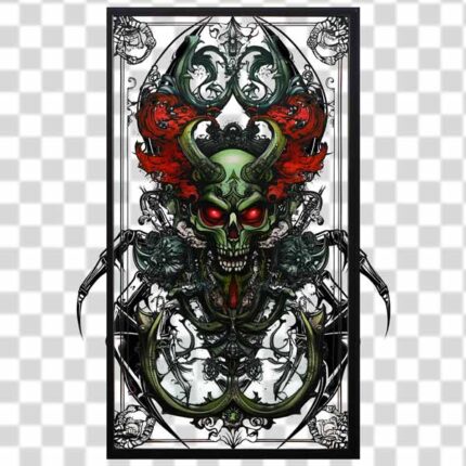 demonic skull within a decorative and ornate with gothic-inspired PNG