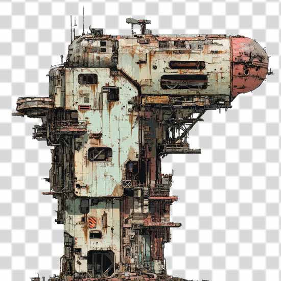Destroyed-Cyberpunk-Building-PNG Destroyed Cyberpunk Building PNG 4k