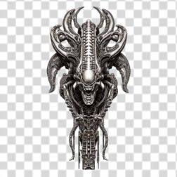 cyberpunk alien bio-mechanical design png in 4k transparent background