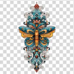butterfly tattoo design with tribal ornament PNG 4k