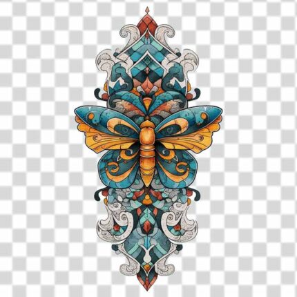 butterfly tattoo design with tribal ornament PNG 4k