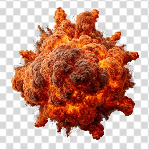 explosion moment of fire and explosion in transparent background in 4k