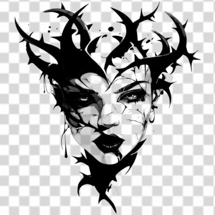 Scary face of a girl with gothic style png tattoo