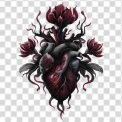 dramatic maroon dark heart with red flowers