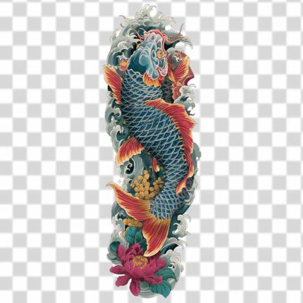 4k color Irezumi japanese style with big fish PNG transparent