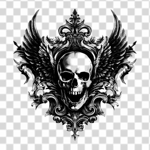 scary design of skull head with wings around it scary design of skull head with wings around it