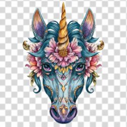 Unicorn tattoo png design with flower download 4k